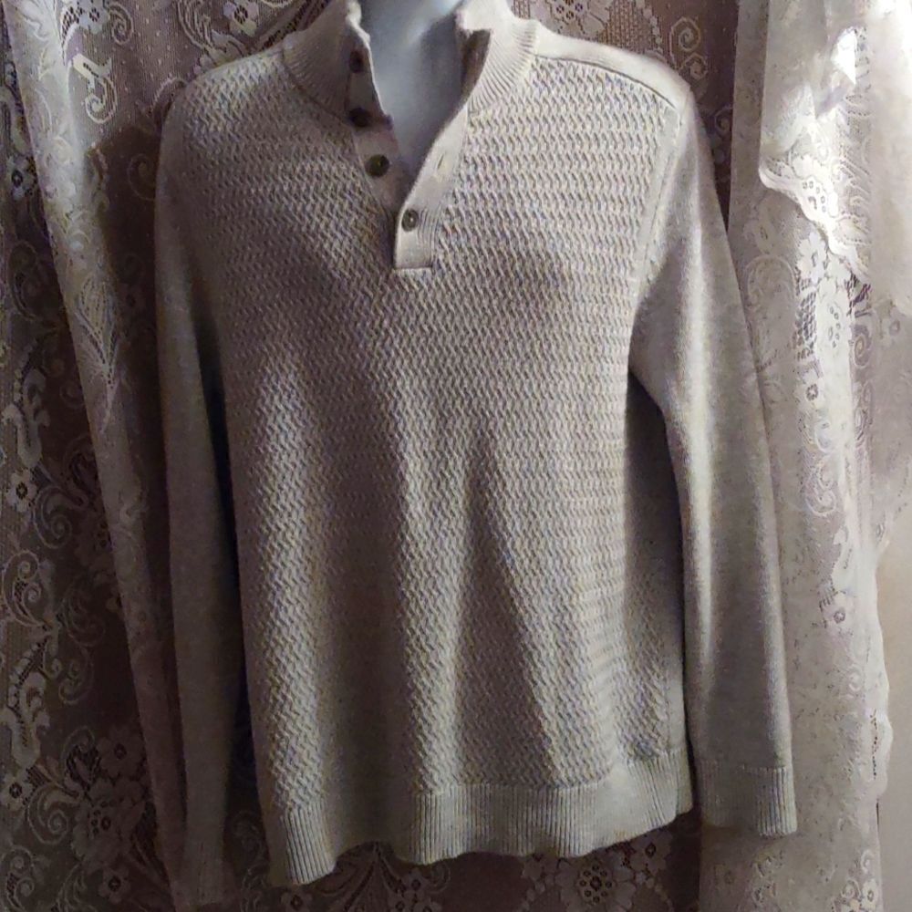 Banana Republic Men's L light Gray Pullover Cotton Mix Classic Cabincore Sweater